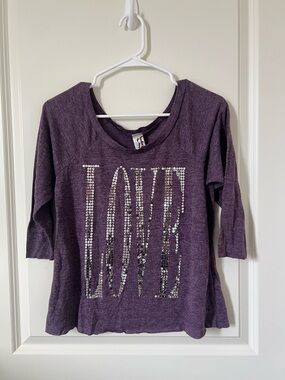 Lucky Brand Purple Sequin Accent Long Sleeve Top